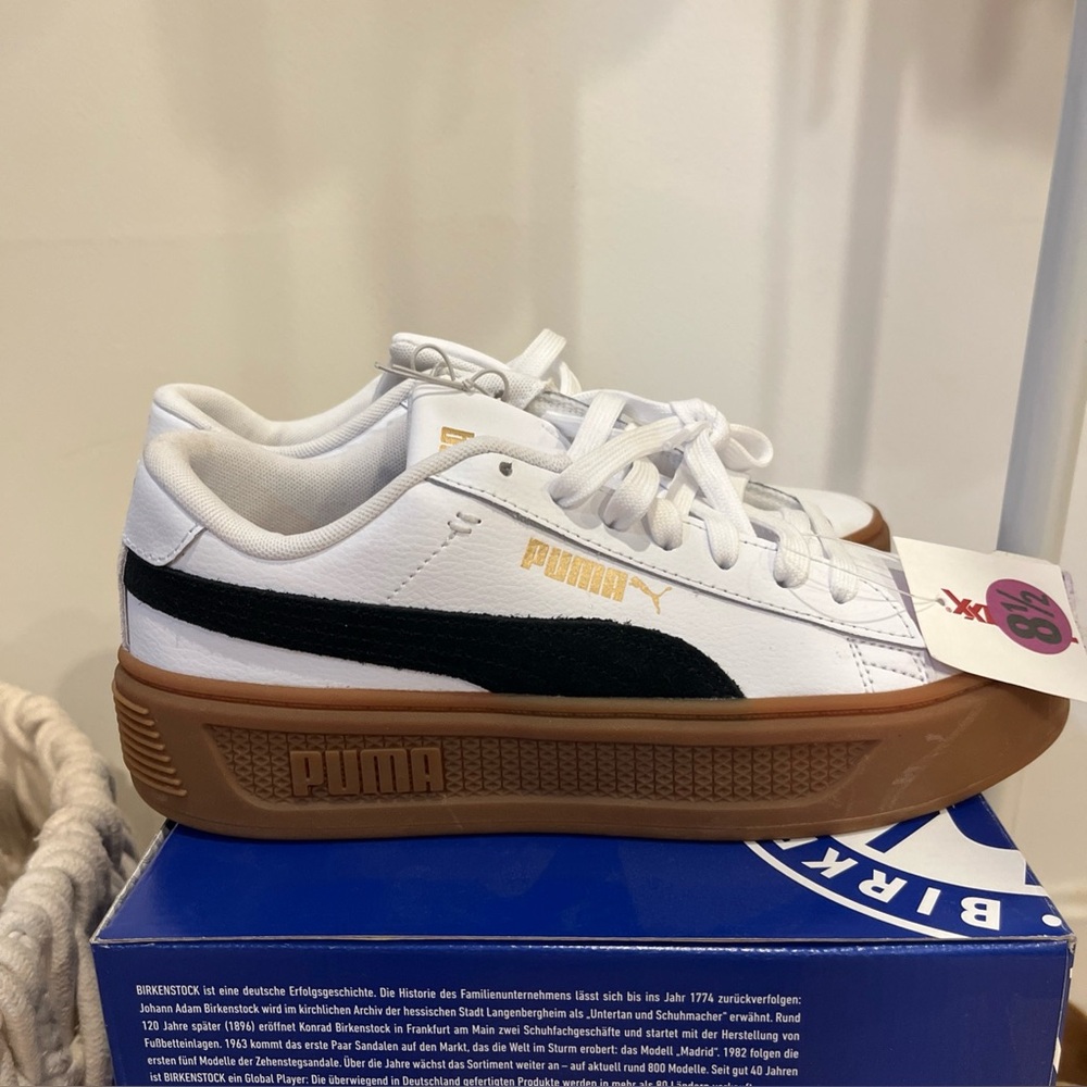PUMA  White and Tan Sneakers